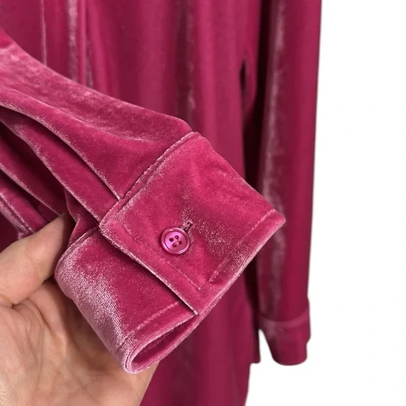 Soft Surroundings Velvet Boyfriend Tunic in Fiery Fuchsia Button Down Sz L - Picture 6 of 10